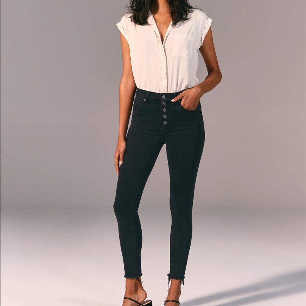 A&F Button Front High Rise Super Skinny Ankle Jean